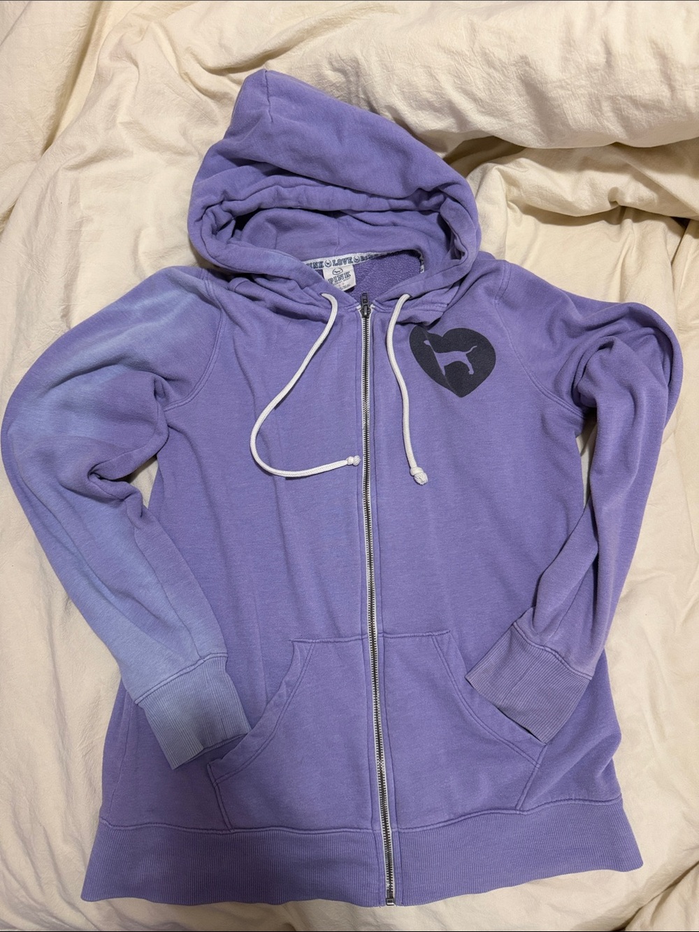 Vintage Y2K PINK Victoria's Secret Lavender Zip Hoodie with Heart Dog Logo